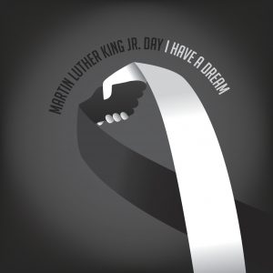 Martin Luther King Day Black and white ribbon shaking hands